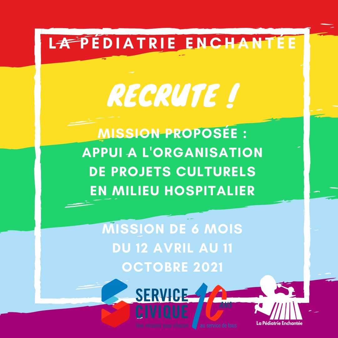 La Pédiatrie Enchantée recrute un ou une nouveau(elle) jeune en mission de service civique à partir du 12 avril 2021 pour une durée de 6 mois. 

Vous souhaitez agir pour les enfants hospitalisés et valoriser les projets de l'association, postulez ici 📣 :

service-civique.gouv.fr/missions/appui…