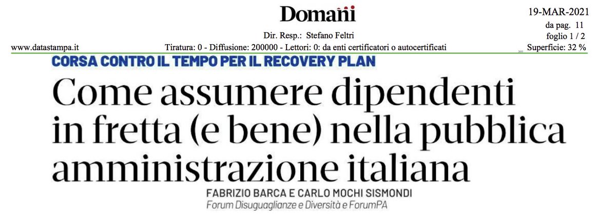 "I concorsi pubblici godono di pessima reputazione,peraltro giustificata.Sono troppo lunghi e pesa troppo lo studio delle norme e troppo poco le capacità organizzative,gestionali e di autonomia. Si può però fare diversamente" <a href="/fabriziobarca/">Fabrizio Barca</a> <a href="/Carlomochisis/">Carlo Mochi Sismondi</a> 
editorialedomani.it/idee/commenti/…
