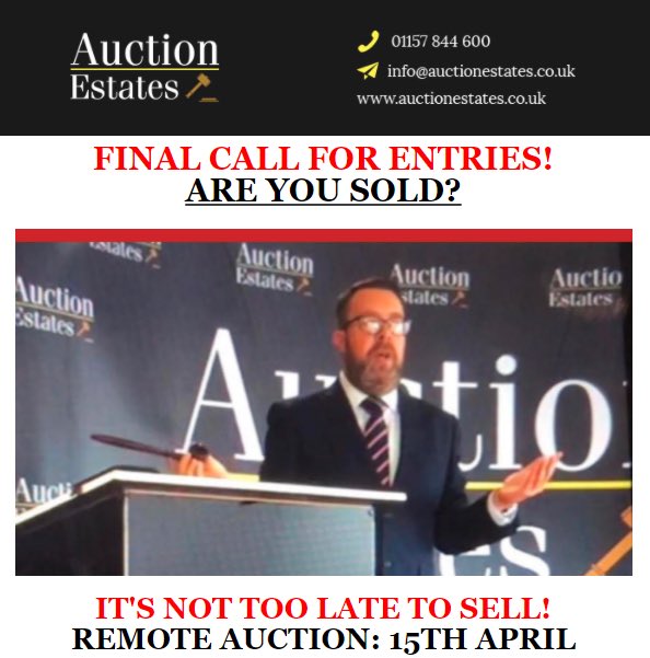 auctionestates1's tweet photo. Final call for entries!! There is still time to sell in our 15th April auction. Contact the team for your free appraisal. #auction #property #sell #entriesclosing https://t.co/SOcM63HwNE