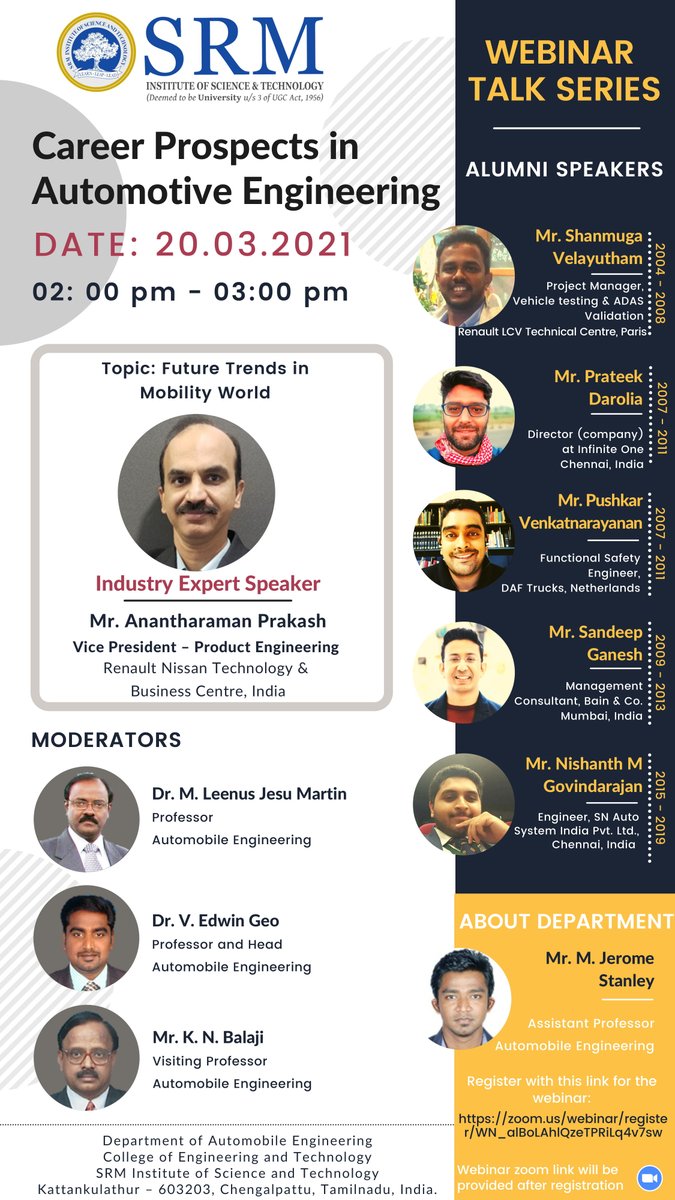 SRM_Univ's tweet photo. A webinar that will impact your Career growth and Academic Skills in Automotive Engineering
To join, register here:
https://t.co/O1vCtUo4Lw
#automobile #engineering #Automotive_Engineering #career #SRMalumni #webinar #SRM_events #SRM #SRMIST #SRMInstituteofScienceandTechnology https://t.co/tDe5BFqwQE