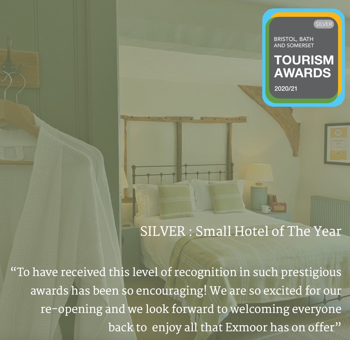 CrossLaneHouse's tweet photo. We had a wonderful afternoon yesterday at the #BBSTA20 awards, we were delighted to have received awards across three different categories. A huge thank you to our team, guests & community and @BBSTourismaward @Giles_Adams @NellB101 @visitexmoor @VisitSomerset + all the sponsors https://t.co/44wlEfWHYy