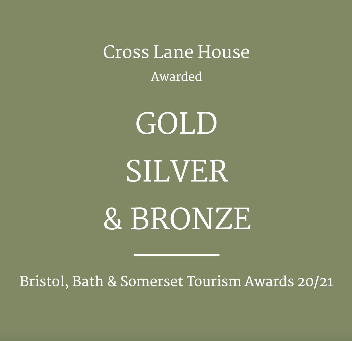 CrossLaneHouse's tweet photo. We had a wonderful afternoon yesterday at the #BBSTA20 awards, we were delighted to have received awards across three different categories. A huge thank you to our team, guests & community and @BBSTourismaward @Giles_Adams @NellB101 @visitexmoor @VisitSomerset + all the sponsors https://t.co/44wlEfWHYy