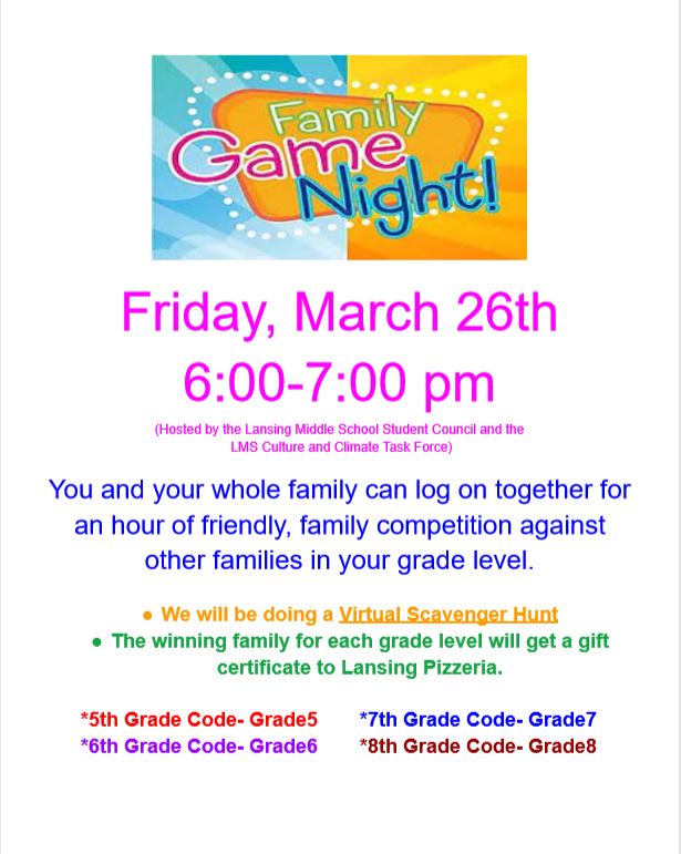 crebera's tweet photo. LMS Community - join in the fun on March 26th for a virtual Family Game Night! https://t.co/92ezy7LWjp