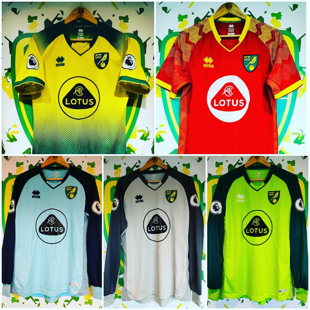 That's a full set of Norwich city academy shirts complete 2019/2020 #lotus #ncfc #NCFC #norwich #shirtsCollection #shirtGeek #otbc #PL2 #premierleague2 #PremierLeague #academy