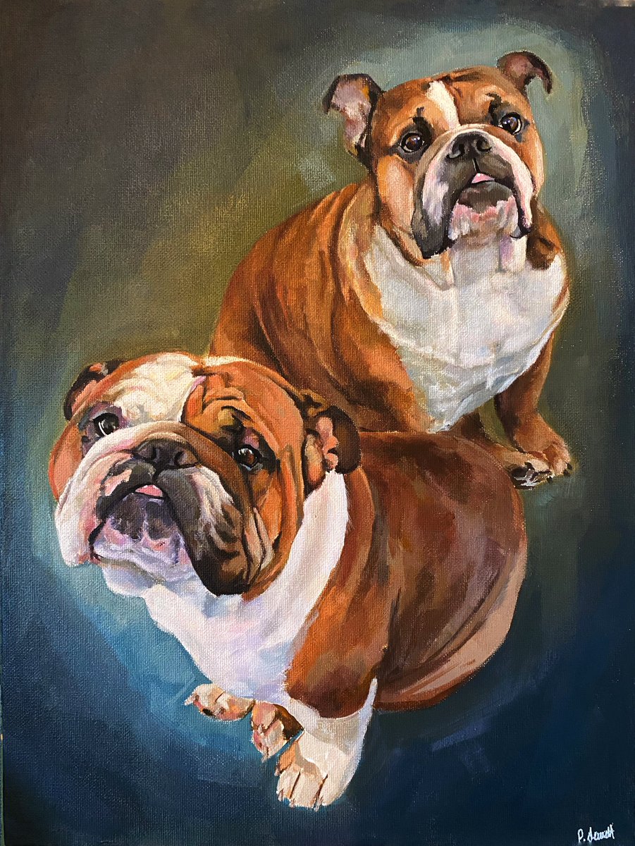 PSA_95's tweet photo. Portraits of Rosie and Bruno, a pair of #Bulldogs. Love painting cats and dogs, this was a definite highlight. Great coming together of colours. Acrylic on A3 #art #painting #dogs https://t.co/zNPTQBsUwz