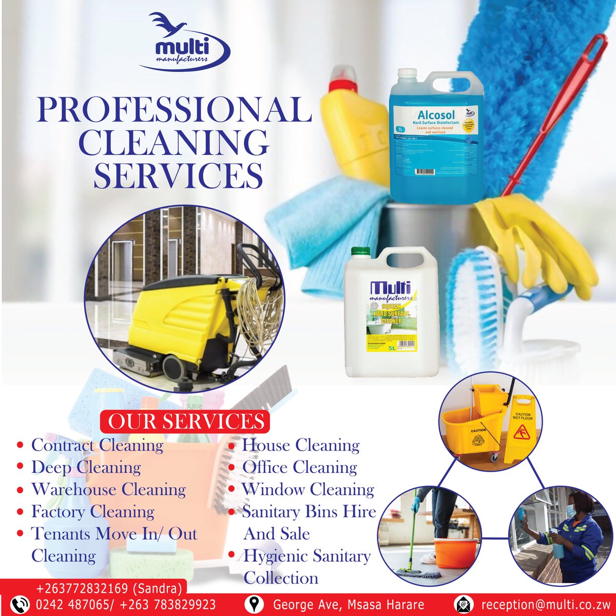 MultiManufactu1's tweet image. We offer professional cleaning services tailored to your needs. Let us be your plug and we will deliver impeccable and high quality results. For more information contact us on 0242 487065/ +263783829923 (whatsapp) or +263772832169 ( sandra) or email us on reception@multi.co.zw