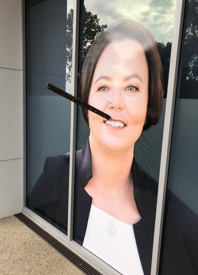 Madeleine King MP (@madeleinemhking) on Twitter photo <a href="/ljayes/">Laura Jayes</a> <a href="/tanya_plibersek/">Tanya Plibersek</a> <a href="/ljayes/">Laura Jayes</a> is right - MPs and their staff quietly put up with threats, abuse, intimidation & in my case - a steel star picket speared through the image of my face.
Despite the the threats of violence <a href="/ljayes/">Laura Jayes</a> we must continue to serve our communities & the vast non-violent majority. <a href="/ljayes/">Laura Jayes</a> <a href="/tanya_plibersek/">Tanya Plibersek</a> <a href="/ljayes/">Laura Jayes</a> is right - MPs and their staff quietly put up with threats, abuse, intimidation & in my case - a steel star picket speared through the image of my face.
Despite the the threats of violence <a href="/ljayes/">Laura Jayes</a> we must continue to serve our communities & the vast non-violent majority.