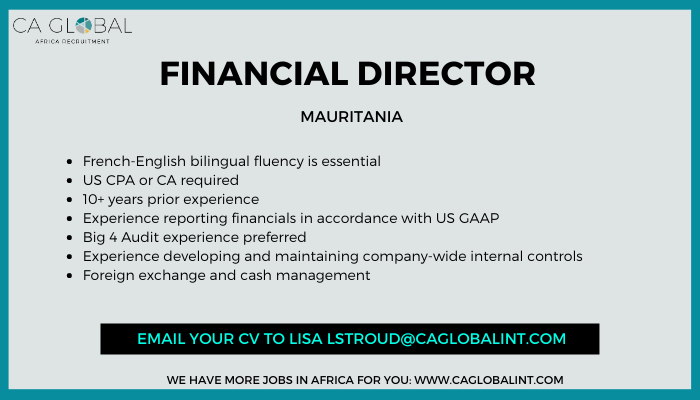 CAGlobal_Jobs's tweet photo. #Job: Our international client has an opportunity for a Financial Director at their operations in and around #Nouakchott, Mauritania.
APPLY HERE: https://t.co/LNAzmLVAok
#CAGlobalJobs #FDJobs #JobsinMauritania #FrancophoneAfrica #JobsinFrancophoneAfrica #USGAAP #CA #CPA #Big4 https://t.co/gypIslCAeK