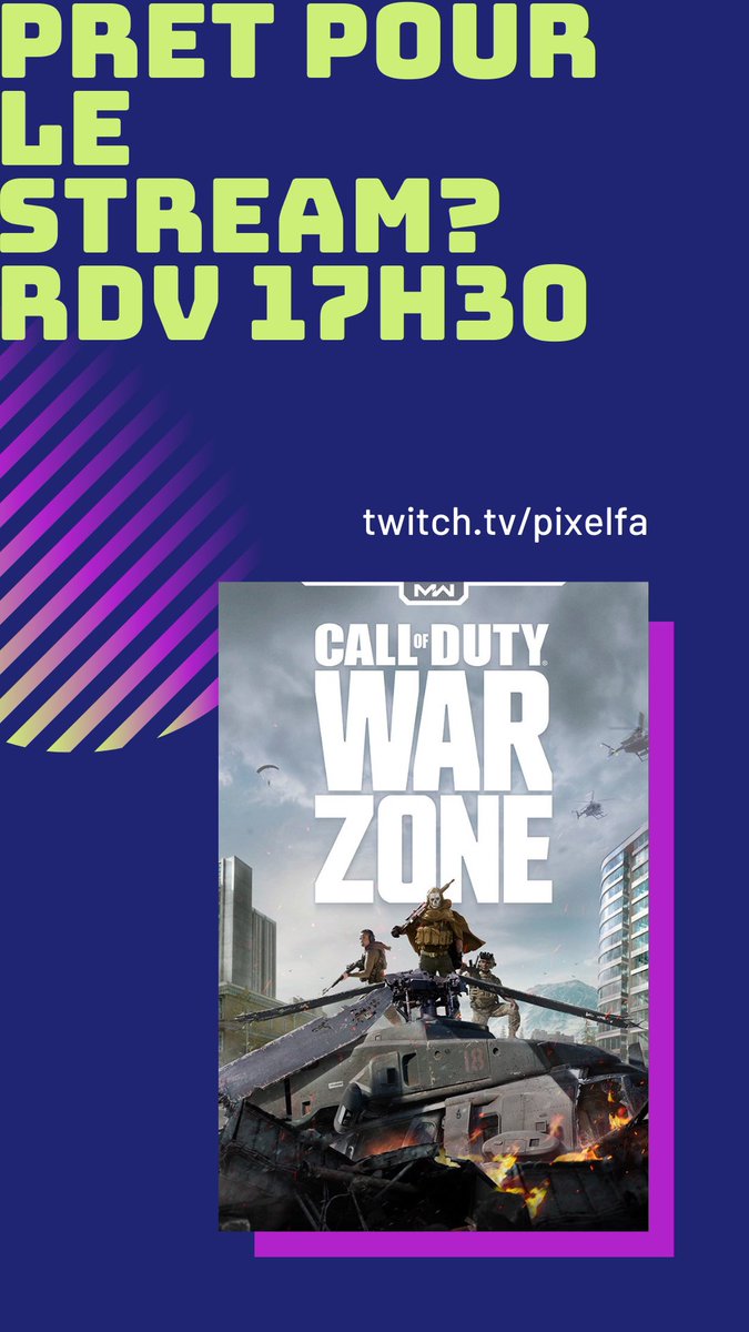 pixeL_fA's tweet photo. On oublie pas le live de ce soir ! Rdv 17h30

#warzone #twitch #twitchgamer #gaming #gamer #live #direct #streaming #stream #callofduty #cod #warzone #twitchgame #codwarzone #needskill #skills #ffar #guerre #love #france #17h30 #rigolade #amusement #team #squad #crew #jeuxvideo https://t.co/KLJj6ld9w3