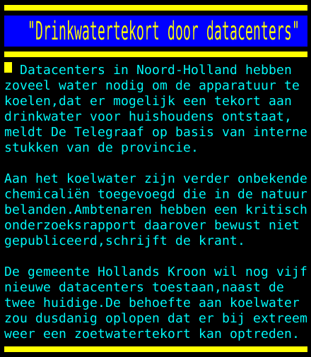 "Drinkwatertekort door datacenters"