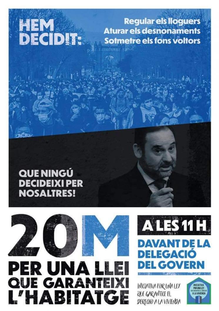 Aviat al Congrés és començarà a debatre la "Ley de Vivienda", que marcarà les nostres vides en els propers anys.  Ara, més que mai, és necessari pressionar als estaments polítics per assolir el nostre dret a un habitatge digne. AQUEST DISSABTE, TOTES AL CARRER¡¡¡