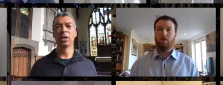 ErikSharman's tweet photo. @_cathedralmusic @RGCWbaritone @simonthetenor @JoMarshComposer @PaulMealor @bobchilcott Having the honour of standing a screen over from the great man himself is about as good as lockdown gets! Thanks so much to @_cathedralmusic @RGCWbaritone et al. for putting this service together and all you are doing to support cathedral music. https://t.co/FdAKTfYV52