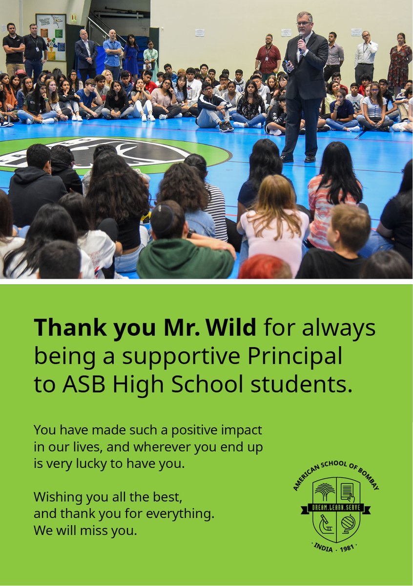 ASBIndia's tweet photo. We are sad to say goodbye to #remarkableeducator Justin Wild. You have made such a positive impact on the lives of our #HighSchoolAtASB students. Wishing you all the best in your new chapter @maxsaidno. Thank you from all at #ASBIndia. We will miss you! https://t.co/UMDErV6A5W
