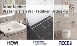 Beim kostenlosen Online-Seminar „Das barrierefreie Bad - Fachforum Architektur“ am 22.03.21 von @Jung_Pumpen @HEWI_de & #Tece stehen Aspekte der Barrierefreiheit unter Berücksichtigung einer anspruchsvollen Badgestaltung im Fokus. Mehr Infos hier: shk-profi.de/news/shk__3629…