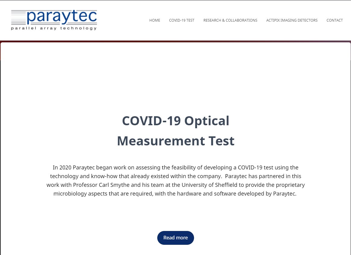 Accionista16's tweet photo. #Paraytec #BRH #ActivePix #corona #Sheffield #microbiology #Test #virus #reopencinemas #reopenschools #reopenbusiness
PARAYTEC WORKING WITH UNIVERSITY ON #COVID19 TEST
platform will be developed to test for new viruses and variants of COVID-19
https://t.co/RuyuR5pUbJ https://t.co/cVHjdbqqxp