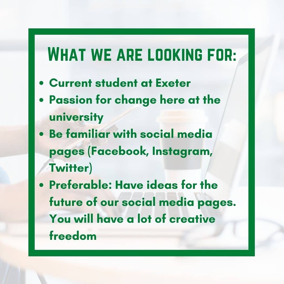 ATogetherExeter's tweet photo. Join Our Team!

We're looking for someone who is passionate about making change here at the University of Exeter to be our new social media manager! Full details about the role can be found in the link in our bio!

#StudentLedAntiRacism #SLAR #ExeterEducationIncubator #exeteruni https://t.co/MRSYpRIPtr