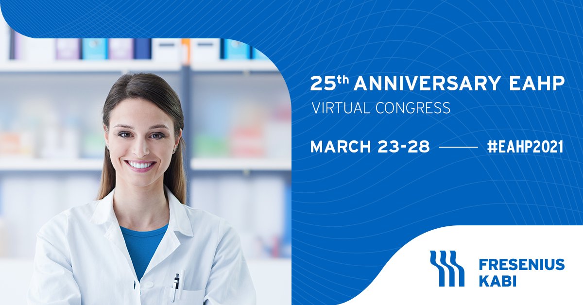 Only a few more days until the 25th EAHP anniversary congress. Register now on fal.cn/3e7f9. Chat with our colleagues at the Fresenius Kabi virtual booth and visit the Expression Days virtual art gallery.

@EAHPtweet #EAHP2021 #PatientCareFutureInOurHands