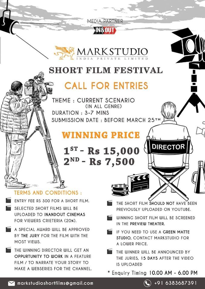 Don't miss this opportunity ..! The last day for submission is approaching...!!!

Our Jury Members: <a href="/francismarkus87/">Markus</a>   | <a href="/AntonyLRuben/">Editor Ruben</a> | <a href="/mpthamrae/">Thamarai Selvan</a> | <a href="/SGCharles2/">SG Charles</a>
Click: facebook.com/events/8129245…?

#ShortFilmFestival2021 #Shortfilm #filmfest <a href="/inandoutcinema/">InandOut Cinema</a> <a href="/MarkStudioIndia/">MarkStudioIndia</a>
