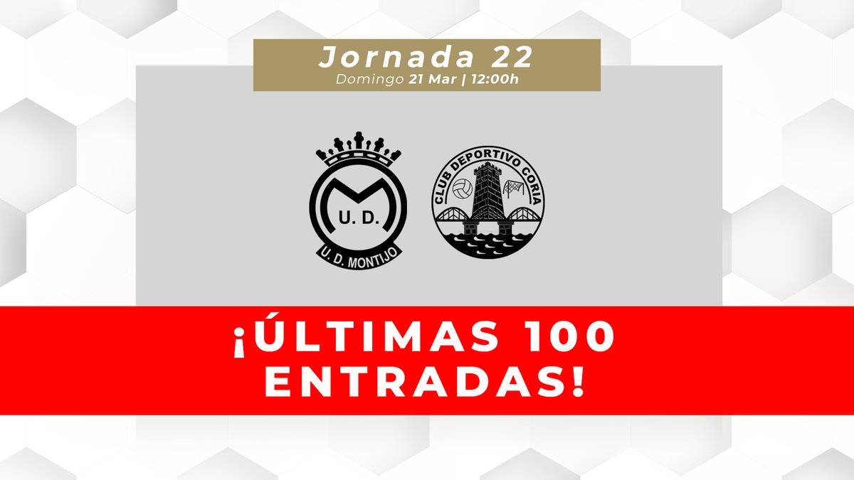 UDMONTIJO's tweet photo. 😱 ¡ÚLTIMAS 100 ENTRADAS! 😱

🎫 Últimas horas para conseguirlas de manera anticipada: 𝟏𝟎€ (hasta el 20/03 a las 14h)
▪️ #Pinmader
▪️ #PointSport
▪️ #GasolineraGalp

#PiensaEnGrande | #Desde1922 https://t.co/RVkCVuDtdk