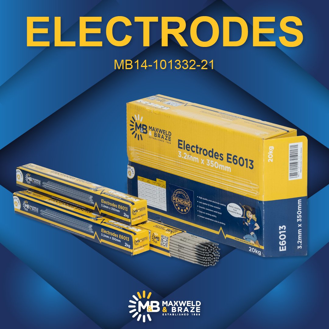 MaxweldBraze's tweet photo. Maxweld &amp; Braze E6013 Mild Steel Welding Electrodes. 
For more information, contact us on 011 841 9800 or send a mail to info@maxweld.co.za
#welding #industrialsupples #weldingsupplies #MaxweldBraze #WeldingWholesaler https://t.co/JfM0rfjSgA