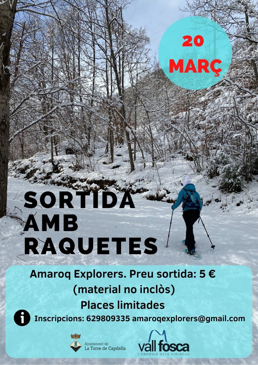 Encara queden places per la sortida amb raquetes d’aquest dissabte! #vallfosca @TurismeJussa <a href="/aralleida/">Ara Lleida</a> <a href="/ViuJussa/">Vine al Pallars</a> <a href="/AmaroqExplorers/">Amaroq Explorers</a>