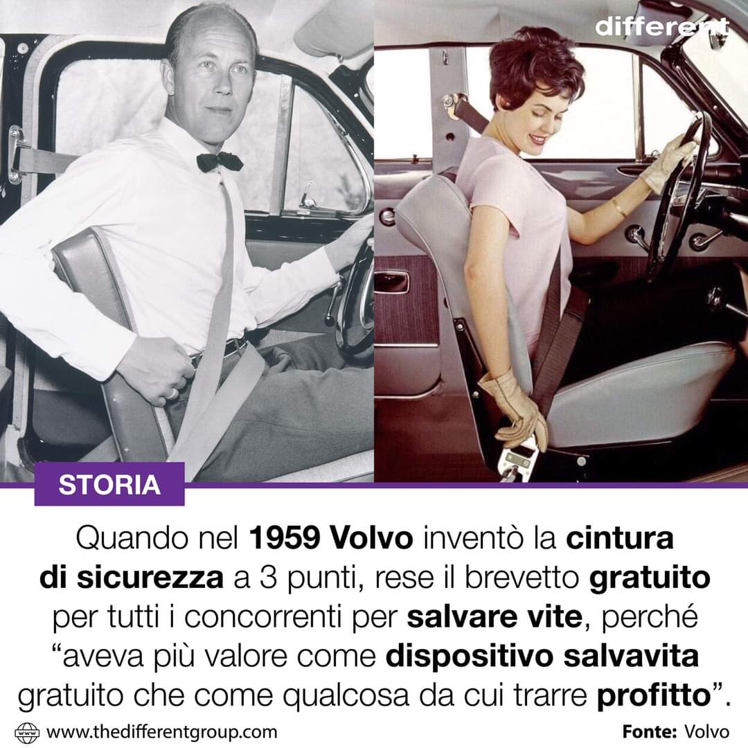 Quando nel 1959 Volvo inventò la cintura di sicurezza a 3 punti, rese il brevetto gratuito per tutti i concorrenti per salvare vite! 

#registrorivs #rivs #registroitalianoveicolistorici #motorismostorico #autodepoca #rivscontestclub #GMMS #giornatamondialemotorismostorico