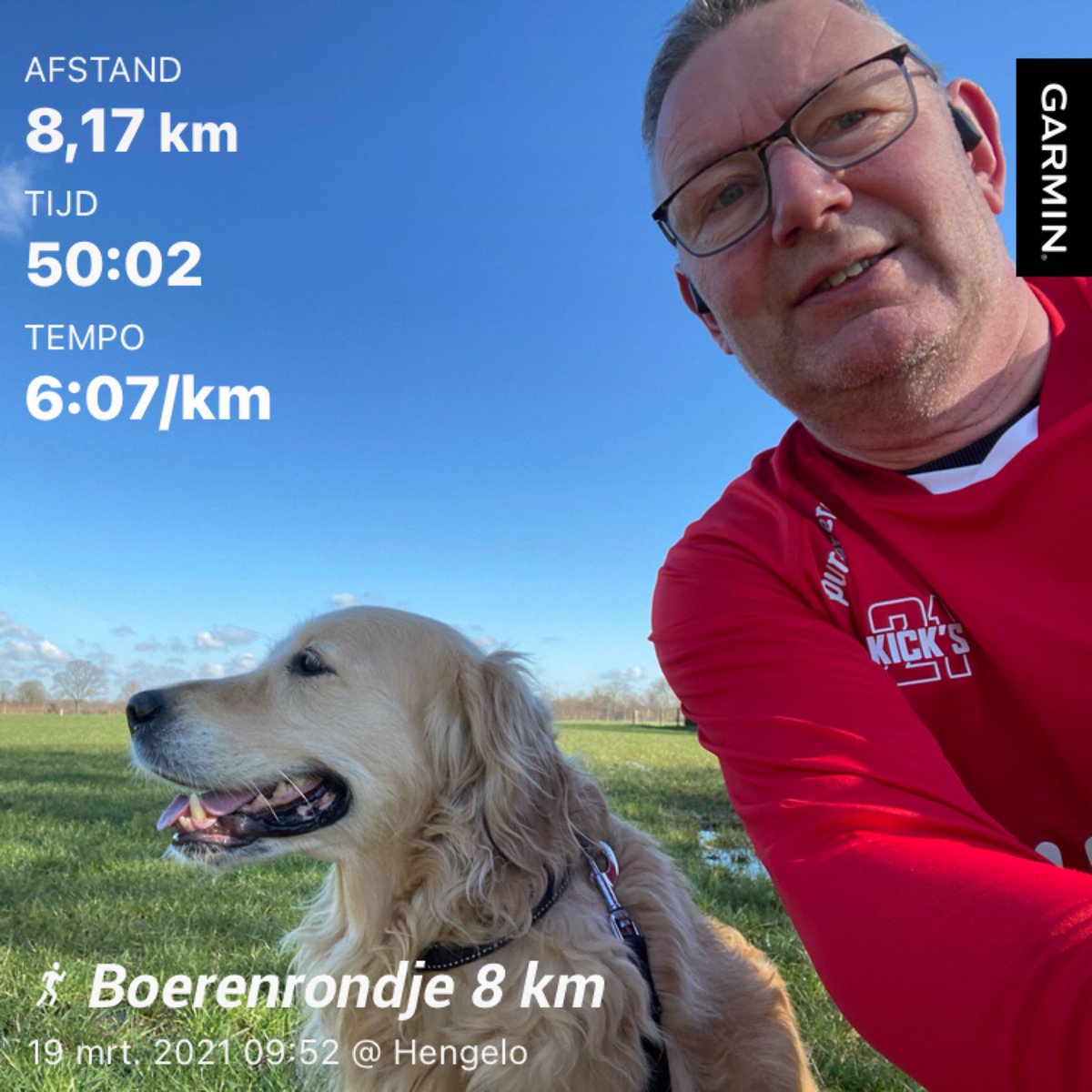 Heerlijk rondje met Bailey gerend! Het was lekker weer, dus mooi samen onderweg. Was leuk weer! Met de zon erbij zó lekker! Nu op naar de late dienst! Fijne dag! #running #hardlopen #ilh #mooi weer #beatyesterday #garminFenix5plus #goldenretreiver #Carpediem ⁦@loopmaatjes⁩