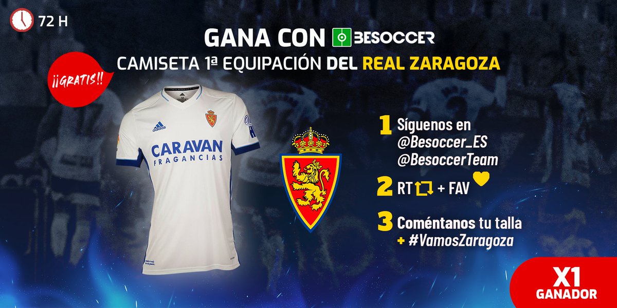 BeSoccerTeam's tweet photo. 🎁NUEVO SORTEO 🎁

¿Quieres la 1a equipación del @RealZaragoza ? Es MUY sencillo!!!

➡️ Síguenos en @besoccer_ES y @BeSoccerTeam 

➡️ RT + LIKE

➡️Comenta tu Talla + #VamosZaragoza https://t.co/905qApTSFR