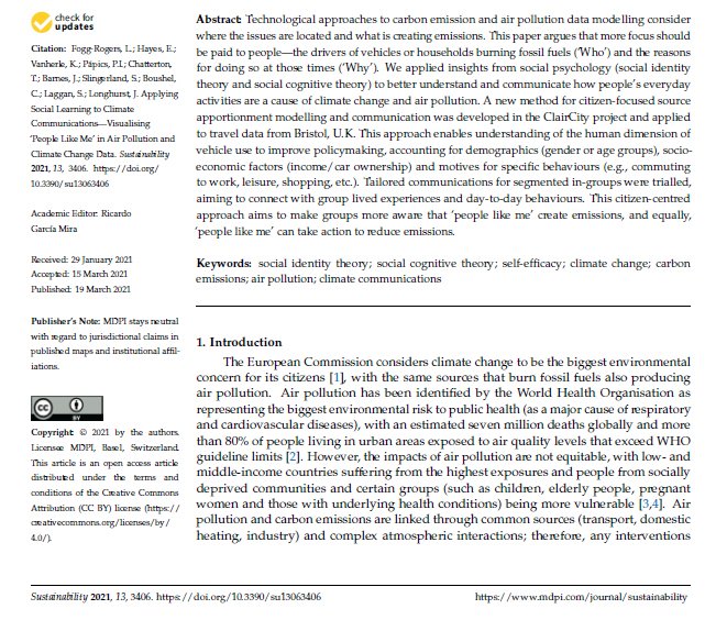 Dr Laura Fogg Rogers My New Paper Is Out Today We Applied Social Cognitive Theory To Climate Communications In Claircity And Reached Over 818 000 People Key Message People Like Me Create