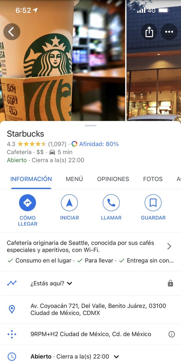 Danielitrow's tweet image. Hola @StarbucksMex, sabias que tus horarios de apertura están mal en google maps? Estoy en sucursal Coyoacán y me indican que todas las suc abren 7am...