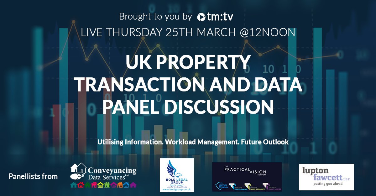 CDS_ConveyData's tweet image. Register today for the UK #PropertyTransaction and #DataPanel discussion on the 25th March, live @ 12:00. 

We hope you can join us, click here to find out more or to sign up: bit.ly/3s1LHNh

@CDS_ConveyData @BoldLegal @LF_Law @LawyerChecker @TM_Property
#propertyexperts