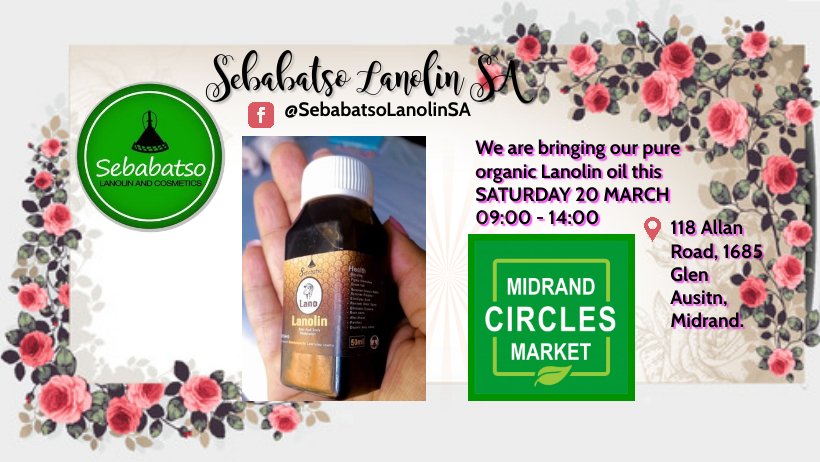 SaLanolin's tweet photo. Find us at the MIDRAND CIRCLES MARKET TOMORROW
SATURDAY 20 MARCH
9AM TO 2PM

📍118 Allan Road, 1685 Glen Austin, Midrand, Johannesburg

#Lanolin
#LoveYourSkin https://t.co/jA3trS50Ve
