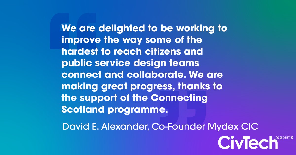 CivTechScotland's tweet photo. Work to solve Sprint Challenge βHow can technology be used to engage citizens in designing Digital Public Services?β is well underway, with the discovery phase complete. @Mydexcic will deliver its proposed solution at the end of March. #ConnectedScotland #DigitalScotland https://t.co/1qeLV89vvd