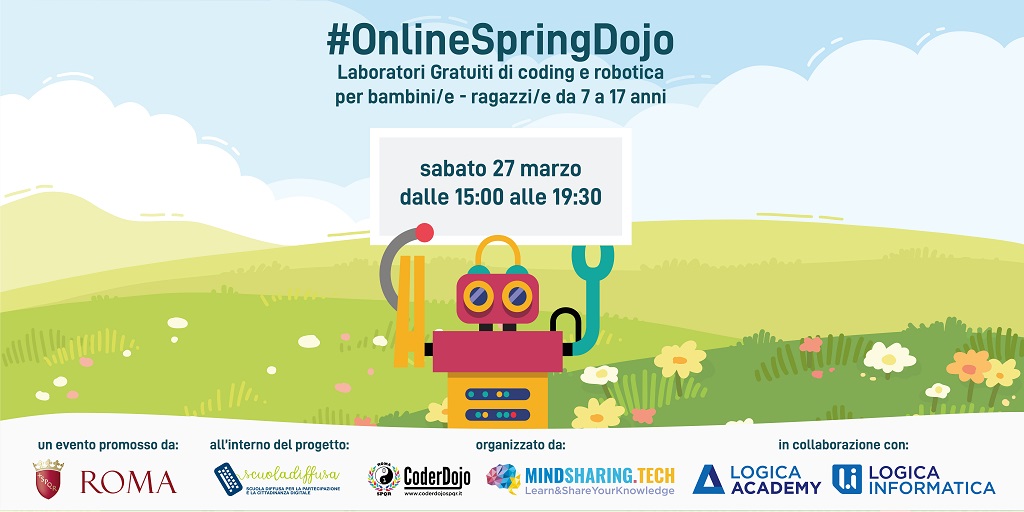Roma's tweet image. 💻#OnlineSpringDojo.
Il #27marzo laboratori gratuiti di #coding e #robotica per bambini e ragazzi dai 7 ai 17 anni.
Previste 2 sessioni in base all'età dei partecipanti.
Info e prenotazioni 👉coderdojospqr.it/online
@MindSharingTech @CoderDojoSPQR