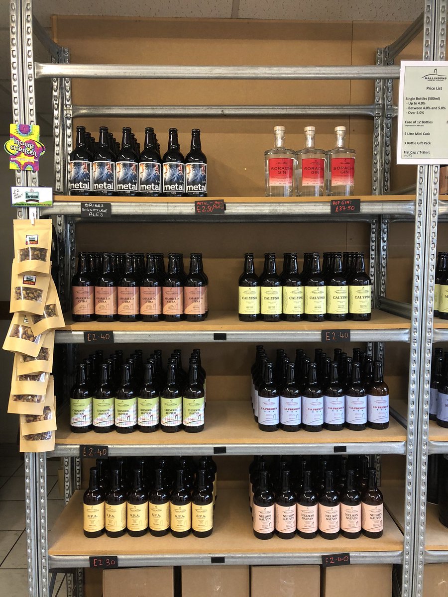 Our shelves are fully stocked with Mallinsons &amp; BSA bottles &amp; Mini cask plus tasty gin and delicious nuts! Our shops open until 3 or ring before noon to arrange Huds home delivery! 01484654301