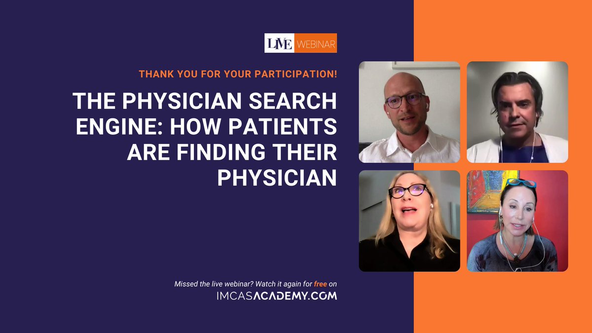 - REPLAY THE WEBINAR -

Thank you to all the LIVE viewers who joined us for the webinar on "the physician search engine". You can now replay the webinar for free 👉 imcas.com/go/hhRH

Shoutout to <a href="/pavelhilbert/">Pavel Hilbert</a> <a href="/WENDYLEWISCO/">Wendy Lewis & Co Ltd</a> <a href="/DrAvaSays/">Dr. Ava Shamban</a>