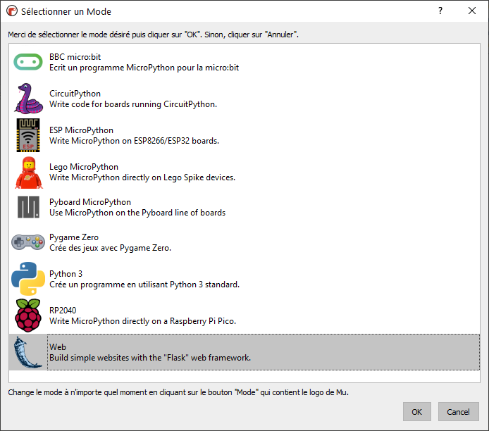 RobTomczak's tweet image. La dernière version de l&apos;éditeur Mu (j&apos;aime sa simplicité) pour python, prend en charge les cartes #Adafruit, #ESP32, #pyboard  #bbcmicro, #RaspberryPiPico, #LegoMindstorms en #CircuitPython ou/et en #MicroPython et même #pygame et #flask !!