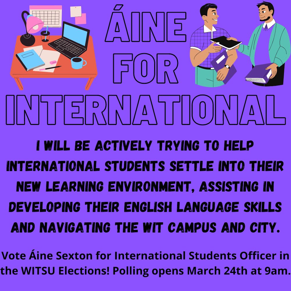 I hope to assist International Students in their transition into WIT, and support them as they settle in and come familiar with their new environment.🌍 #aineforinternational #witsuelections #witsu