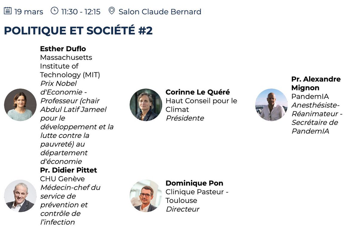Il est l’heure de retrouver l’économiste et prix Nobel Esther Duflo, la présidente du Haut Conseil pour le Climat Corinne le Quéré, le Pr. Alexandre Mignon, le Pr Didier Pittet et Dominique Pon pour discuter des effets bénéfiques de cette pandémie #COVID19 #Lesjourneespandemia