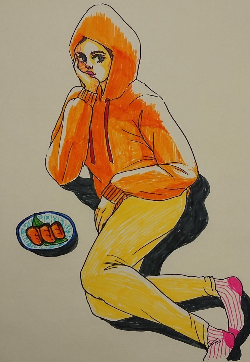 お稲荷さん お絵描き イラスト アナログ 女の子 レトロ ファッショ おか ももこ 絵のお仕事大歓迎 のイラスト