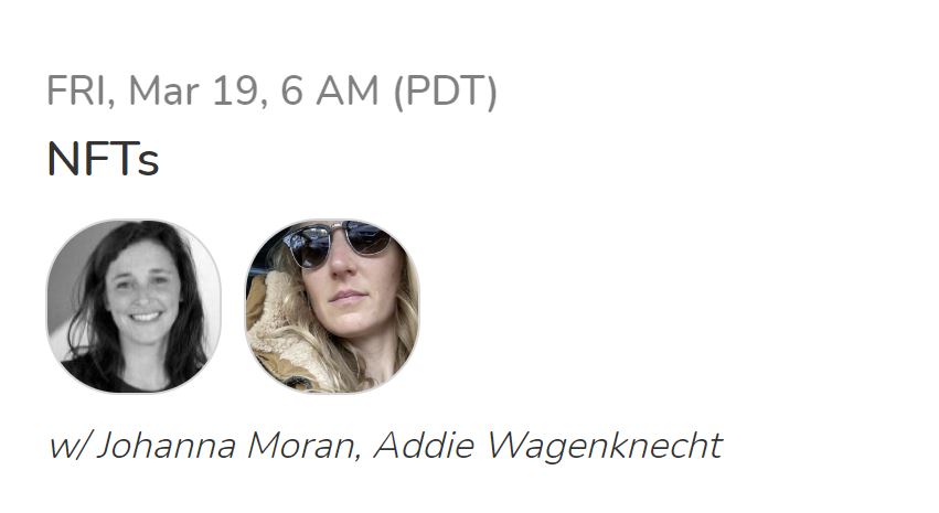AlgoFoundation's tweet image. Our #NFT Clubhouse Chat starts in an hour at 1pm GMT! 
 
You can join the NFT discussion with @j0hmo and 
@wheresaddie at ow.ly/YldY50DZZqz

Submit any questions you have for Johanna and Addie using #CryptoLunch.

We will also share the interview post event!
