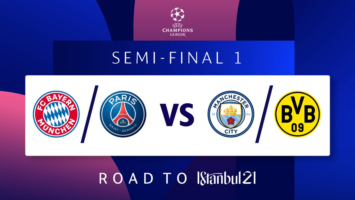 SiaranBolaLive's tweet photo. #UCLDraw Semifinal

Bayern/PSG vs Man City/Dortmund

Real Madrid/Liverpool vs Porto/Chelsea https://t.co/MxOUr1KGn4