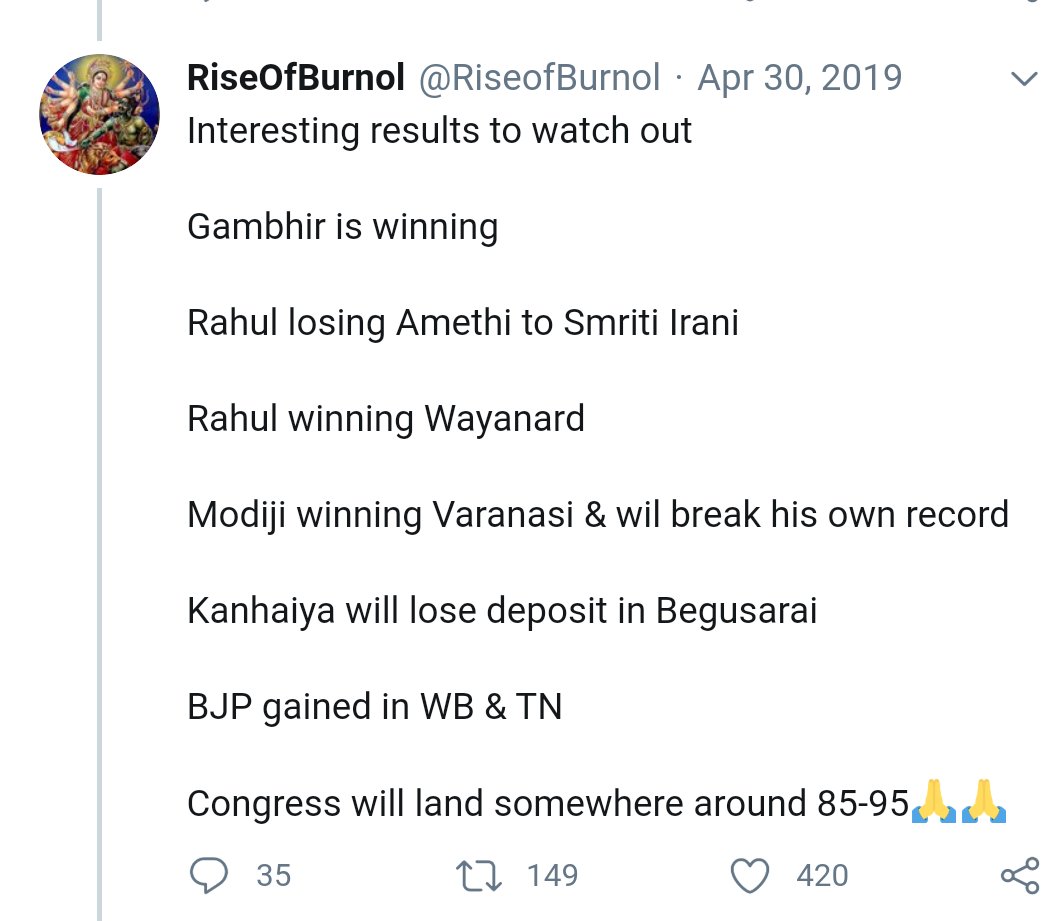 The first big oneLoksabha elections 2019While all PollstersAnalystNewsMedia & Predictors were giving 225 to BJP & 250 to NDA in Feb 2019Here was my prediction among all odds!We did Magic!