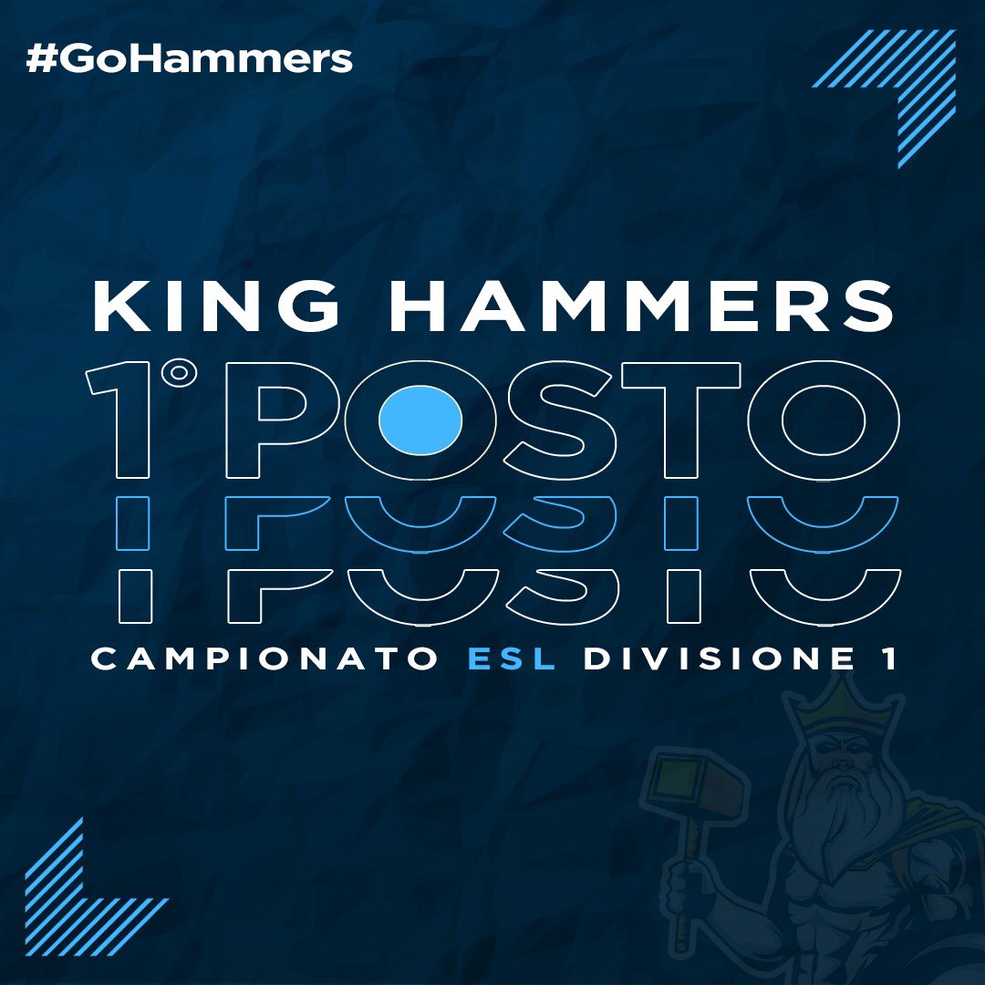 Vinciamo con una giornata di anticipo la divisione 1 di <a href="/ESLItaly/">ESL Italia</a> , complimenti a tutta la squadra ed agli avversari🏆
#GoHammers <a href="/king___esport/">King Esport</a> 

@OffSidePage_