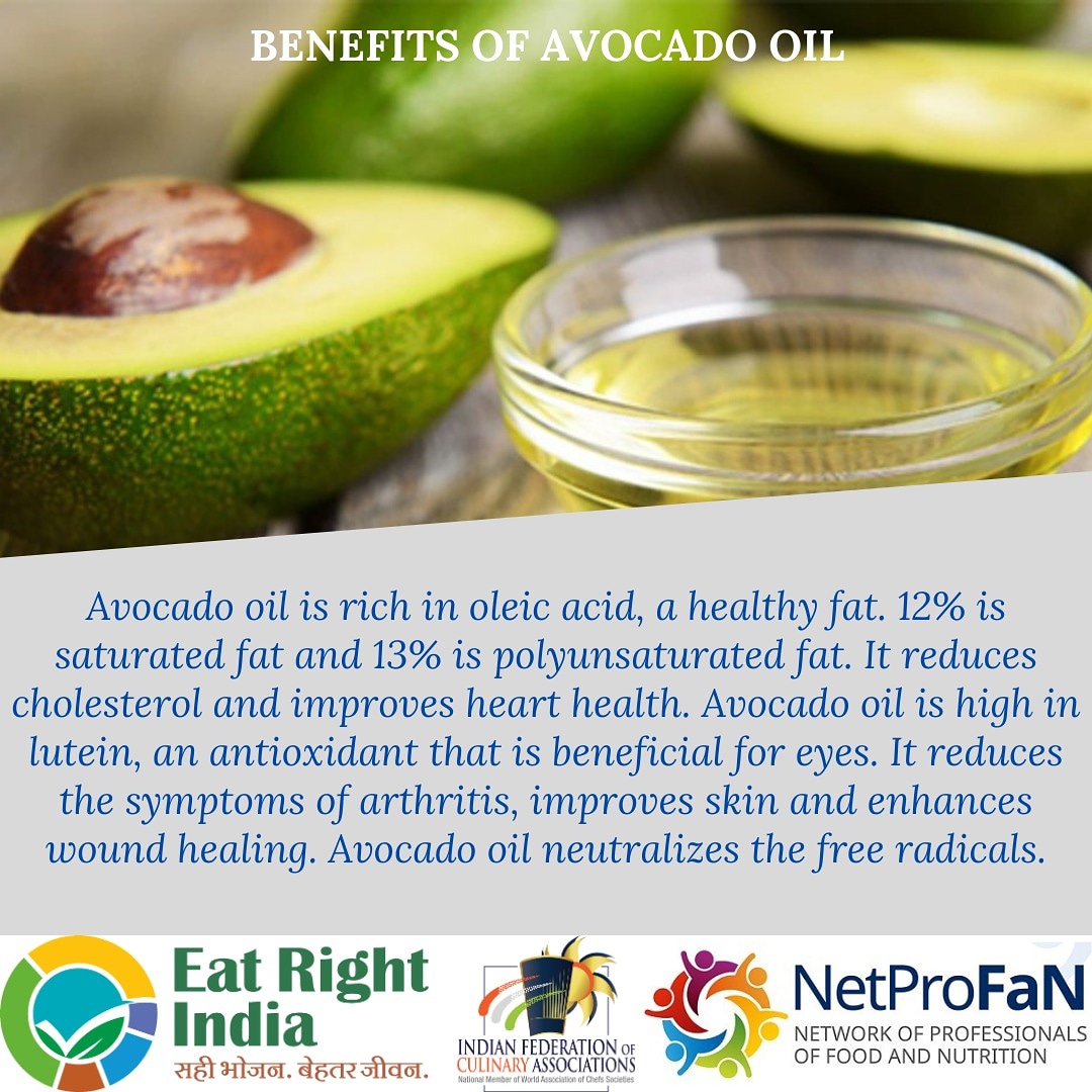 IfcaIndia's tweet photo. Benefits of avocado oil.
#Netprofan #netprofanIndia #netprofantamilnadu #netprofanchennai #eatrightIndia #eatrightchennai #fssaiIndia #IFCA #avacadooil #avacadohealthbenefits #richinmonounsaturatedfat #antioxidant #Improvesskin #highinlutein #Itreduceschlolestrol. https://t.co/YPG8iTzciX