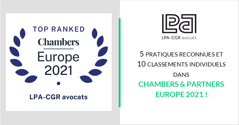 [Classement]📣<a href="/LPALAW/">LPA-CGR avocats</a> de nouveau classé dans le Guide #Chambers and Partners Europe !
Félicitations aux équipes ! 
Retrouvez l’intégralité des classements sur le site Chambers bit.ly/3vDpNCa