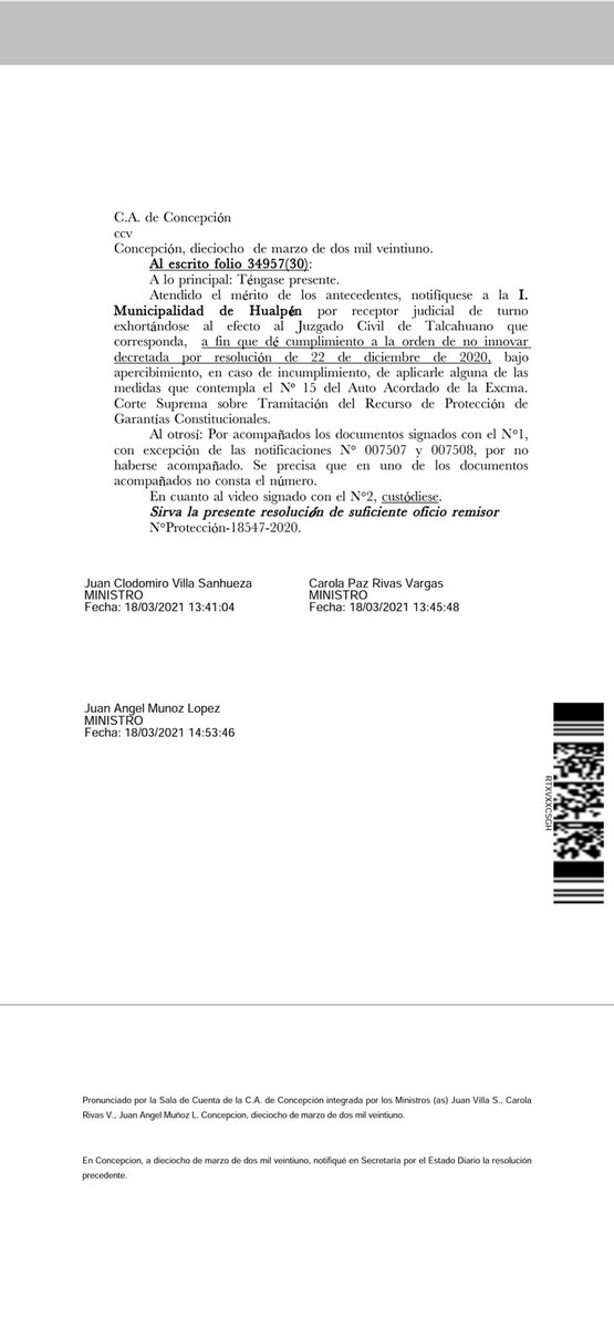 CompaniaMinera's tweet photo. @k_torres2021 Corte de Apelaciones de Concepción apercibe a Alcaldesa de #HUALPEN luego de no cumplir orden judicial al ser sorprendidos infraganti sus funcionarios desobedeciendo orden judicial https://t.co/WrtWgTEZD5