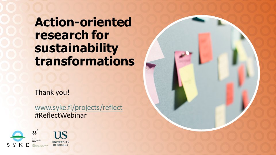 SYKEint's tweet photo. Thank you for participating yesterday! You can watch the webinar recording from our webpage: https://t.co/FuhSEUaXFL
#ReflectWebinar #action-oriented #research for #sustainability #transformations
@SYKEint @CDEunibe @SPRU @KLIAustria https://t.co/O4nr4axi5J