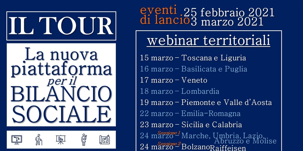 FedSolidarieta's tweet photo. Continuano i webinar territoriali per la presentazione della piattaforma per il bilancio sociale aperti a tutte le cooperative sociali @Confcooperativ1 #Federsolidarietà  
E' ancora possibile iscriversi alle prossime tappe
https://t.co/RcgJgknuB1 https://t.co/Wz8LHdjg4E