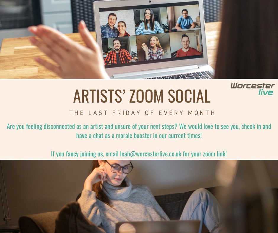 ✨Join us for our next Artists’ Zoom Social next Friday (26th) at 7pm! ✨ 💫 Come along and join a group of like minded artists for an evening of discussion and positivity in our current times! 💫 📧 Email leah@worcesterlive.co.uk for your zoom link! 📧 #WorcestershireHour